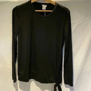 Pret-a-porTEE long sleeve cross tie waist tee, black, L NWT